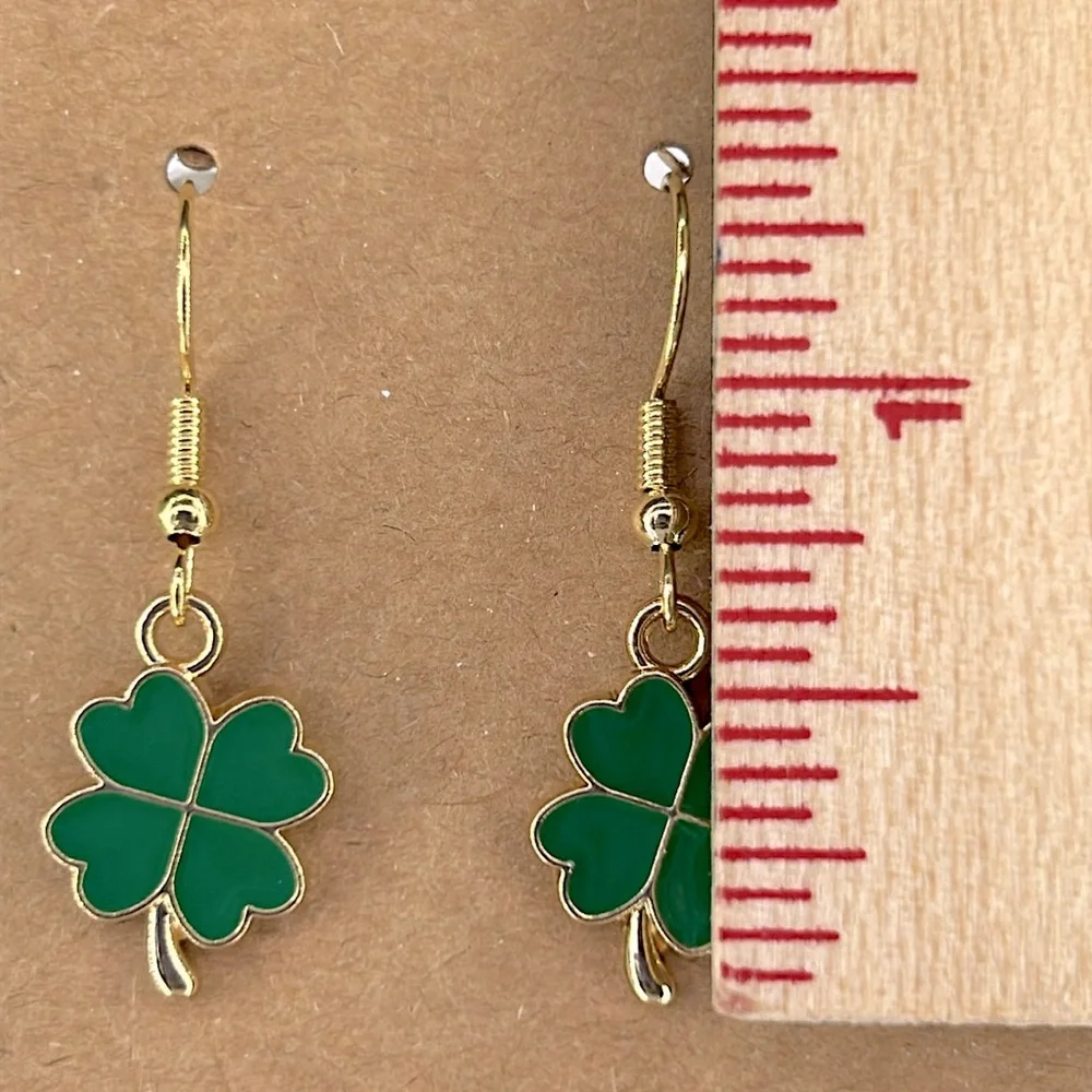 *LAST ONE* 18k Gold Plated Hook Dangle Four Leaf Clover Earrings Fashion Jewelry - Picture 2 of 3